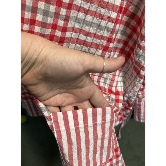 Habitat Red Plaid Textured Button Down Shirt Top Womens Large Outdoors Retro - Picture 2 of 8